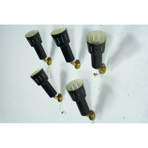 Image 1 of Satz von 5 Vintage-Wandlampen aus Messing und lackiertem Metall, Italien 1960er Jahre