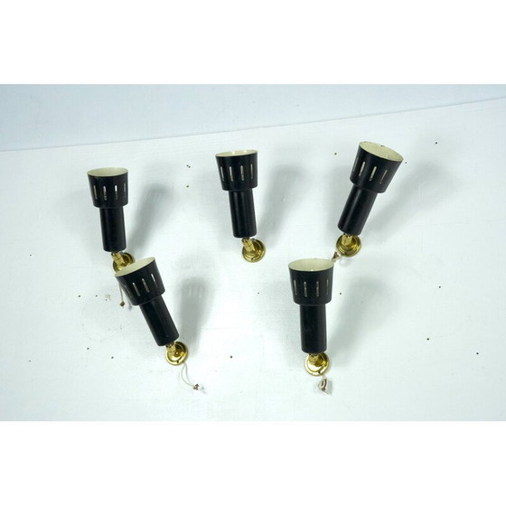 Image 1 of Satz von 5 Vintage-Wandlampen aus Messing und lackiertem Metall, Italien 1960er Jahre