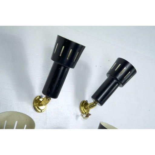 Satz von 5 Vintage-Wandlampen aus Messing und lackiertem Metall, Italien 1960er Jahre