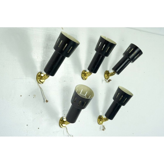 Image 1 of Satz von 5 Vintage-Wandlampen aus Messing und lackiertem Metall, Italien 1960er Jahre