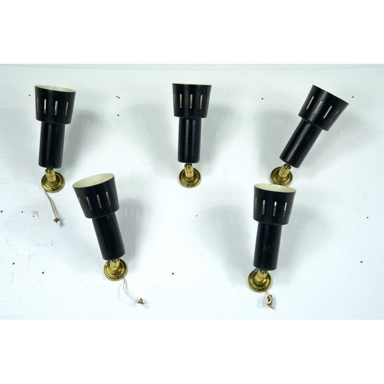 Image 1 of Satz von 5 Vintage-Wandlampen aus Messing und lackiertem Metall, Italien 1960er Jahre