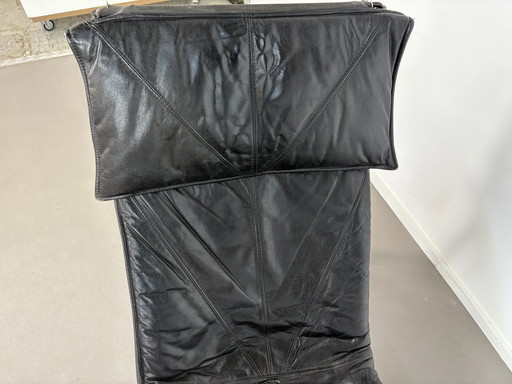 Ikea Bjorklund Schwarzer Leder Sessel 1980s
