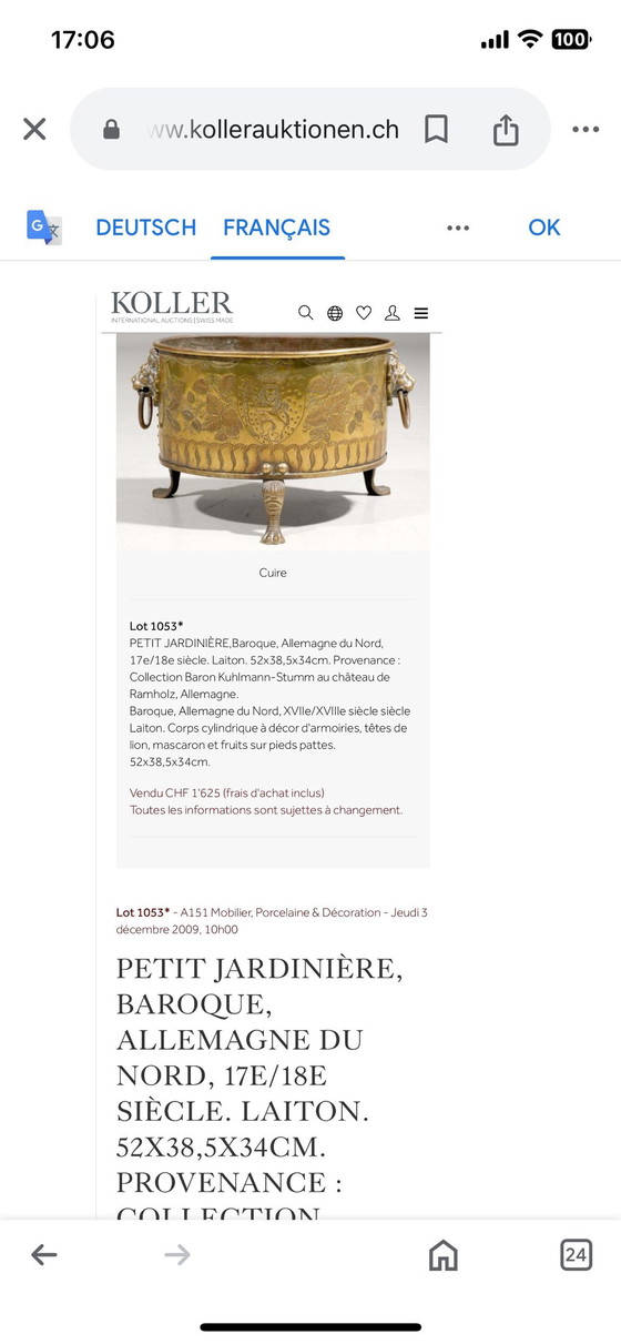 Image 1 of Jardinière Tripode Laiton Xvii/ Xviii E Siècle Allemagne Du Nord