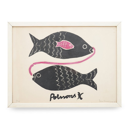 "Poissons" Xylographischer Druck von Irene Dominguez, 1980