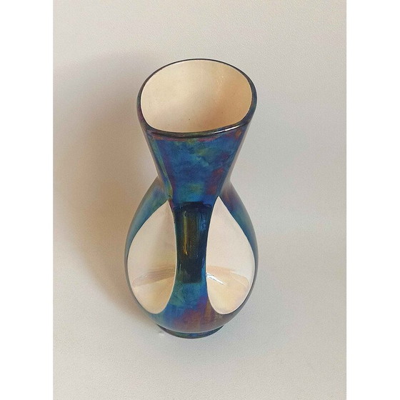 Image 1 of Vintage-Vase aus zweifarbiger blauer Keramik für Verceram, Französisch 1960