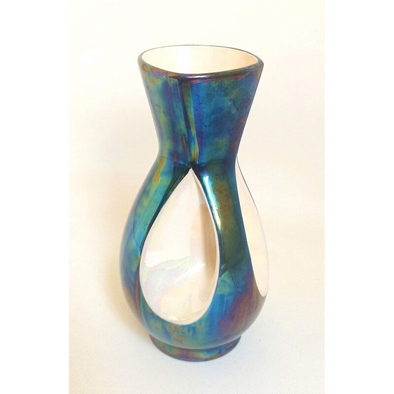 Image 1 of Vintage-Vase aus zweifarbiger blauer Keramik für Verceram, Französisch 1960