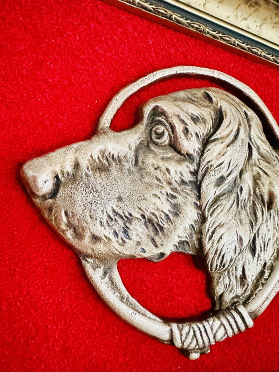 Image 1 of Gerahmtes Messing Wandbild Mit Hund & Jagdhorn | 