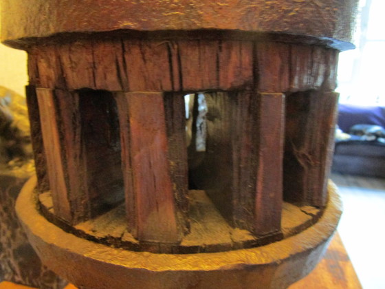 Image 1 of Vintage Rare Heavy Antique Wagon Wheel Ash Lampe mit echtem Leder Lampenschirm