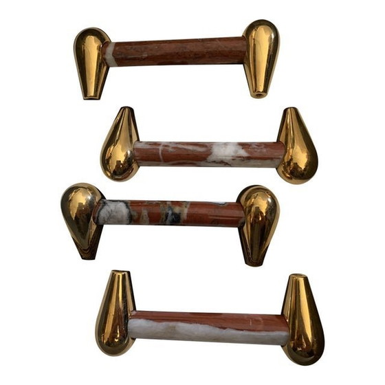 Image 1 of 4er-Set handgefertigter roter und weißer Marmor "Carrara" Italien, 1970