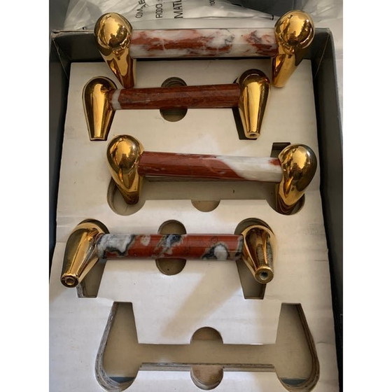 Image 1 of 4er-Set handgefertigter roter und weißer Marmor "Carrara" Italien, 1970