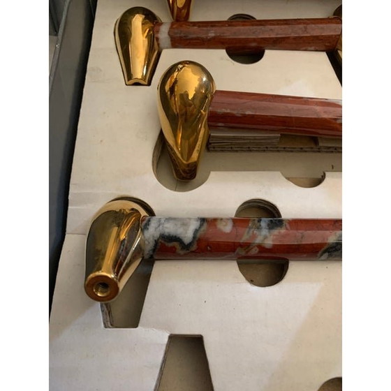 Image 1 of 4er-Set handgefertigter roter und weißer Marmor "Carrara" Italien, 1970