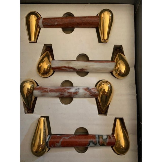 Image 1 of 4er-Set handgefertigter roter und weißer Marmor "Carrara" Italien, 1970