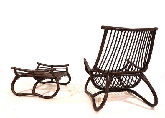 Image 1 of Manou Rattan-Sessel im Pagodenstil mit Ottomane