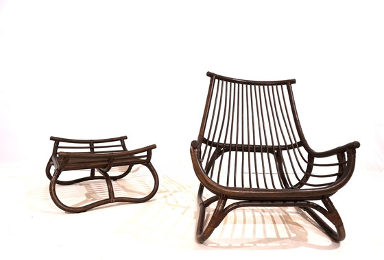 Image 1 of Manou Rattan-Sessel im Pagodenstil mit Ottomane