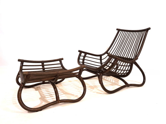 Image 1 of Manou Rattan-Sessel im Pagodenstil mit Ottomane