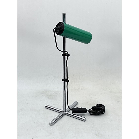 Image 1 of Reggiani Vintage Tischlampe in Chrom und grünem Lack, Italien 1970