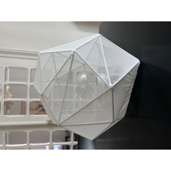 Image 1 of Kieselsteinlampe aus weißem Eisen und gezeichnetem Stoff für Aluminor