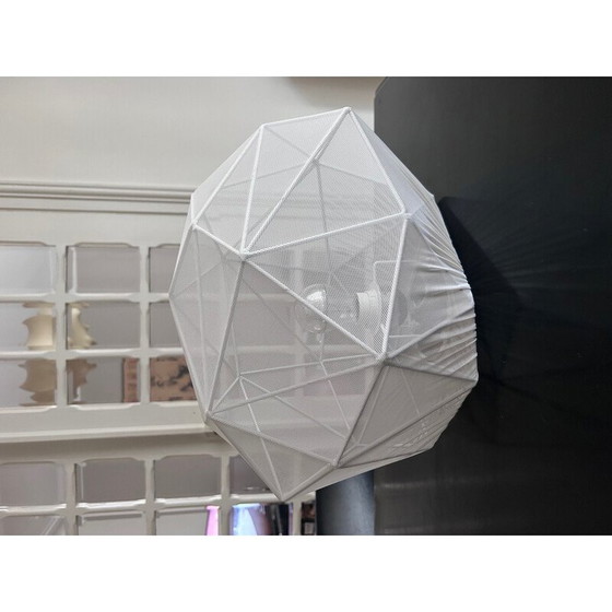 Image 1 of Kieselsteinlampe aus weißem Eisen und gezeichnetem Stoff für Aluminor