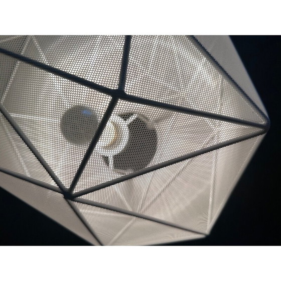 Image 1 of Kieselsteinlampe aus weißem Eisen und gezeichnetem Stoff für Aluminor