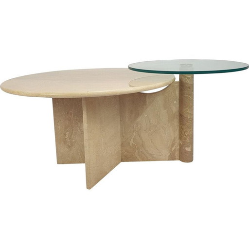 Vintage Couchtisch aus Travertin und Glas, Italien 1980