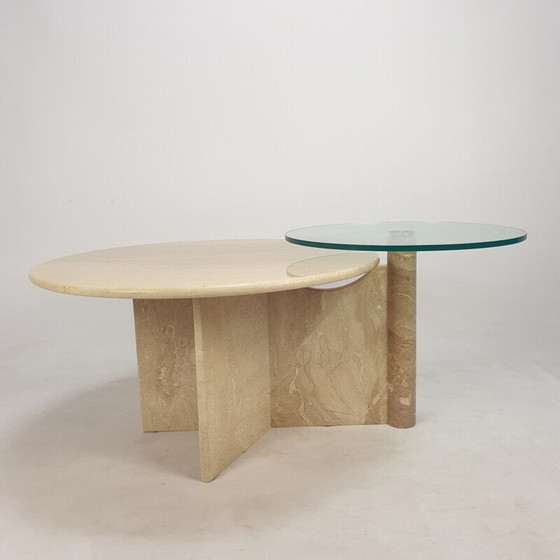 Image 1 of Vintage Couchtisch aus Travertin und Glas, Italien 1980