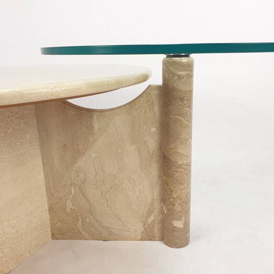 Image 1 of Vintage Couchtisch aus Travertin und Glas, Italien 1980