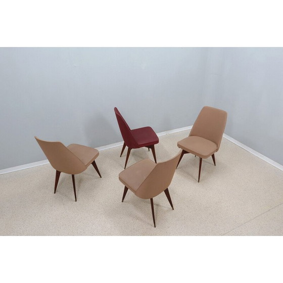Image 1 of Satz von 4 Stühlen aus Holz und Messing von Melchiorre Bega, 1950