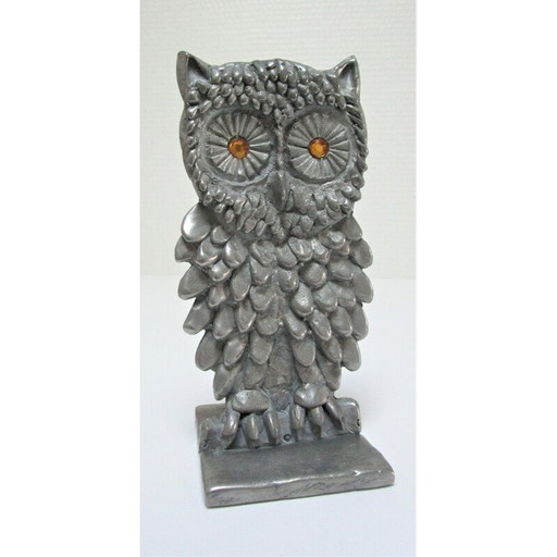 Briefbeschwerer Eule aus Metall, Vintage, 1970