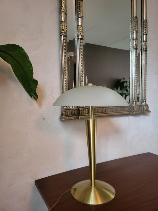 Vintage Pilz Lampe Gold und Milchglas