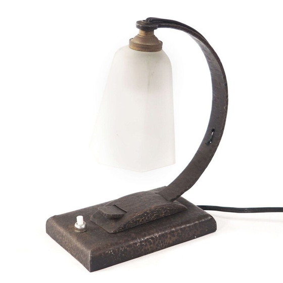Image 1 of Vintage Art Deco Nachttischlampe aus satiniertem Glas