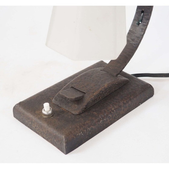 Image 1 of Vintage Art Deco Nachttischlampe aus satiniertem Glas