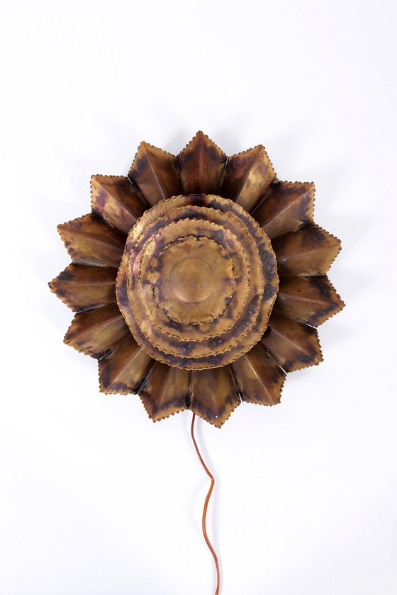 Image 1 of Wandlampe aus Messing mit Blumen, 1960er Jahre