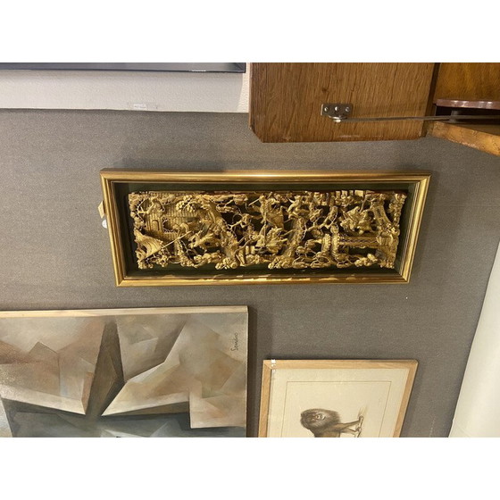 Image 1 of Vintage geschnitzte und vergoldete Holztafel, China