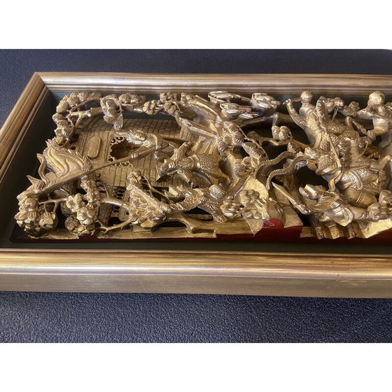 Image 1 of Vintage geschnitzte und vergoldete Holztafel, China