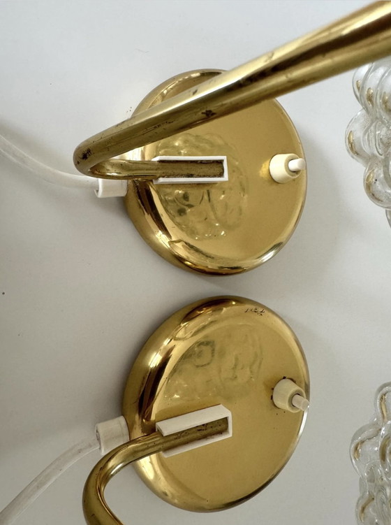 Image 1 of Paar Helena Tynell Style Bubble Glas Wand, Lampen Glas/Messing, Vintage