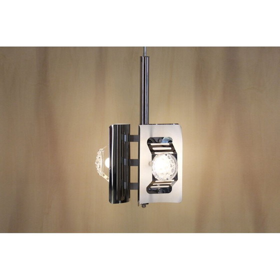 Image 1 of 1x Vintage-Kronleuchter aus Chrom und weißem Muranoglas, Italien 1970