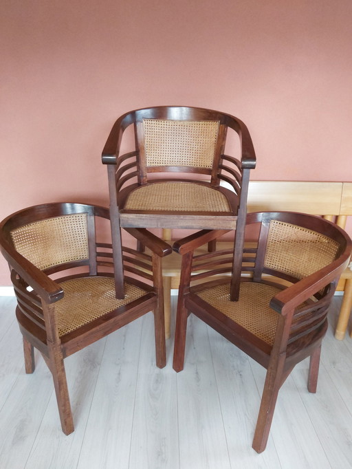 3x Vintage indonesischer Teakholzstuhl
