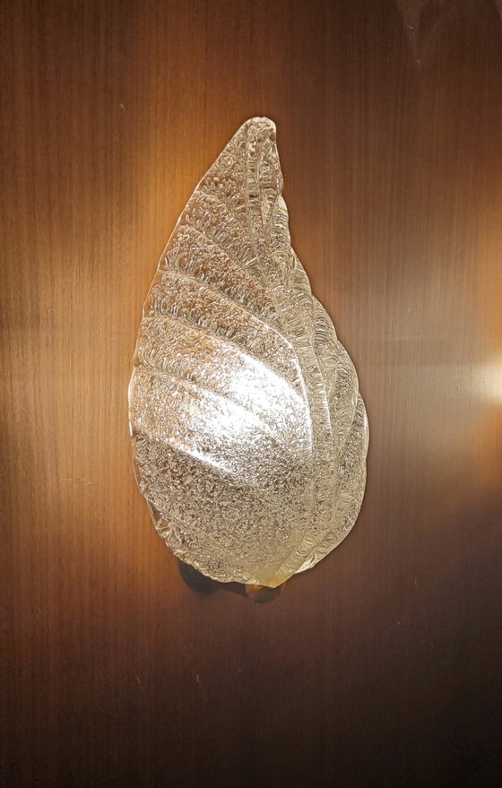 Image 1 of Murano, Wandleuchten Blätter Aus Transparentem Glas Bearbeitet, 1940er Jahre