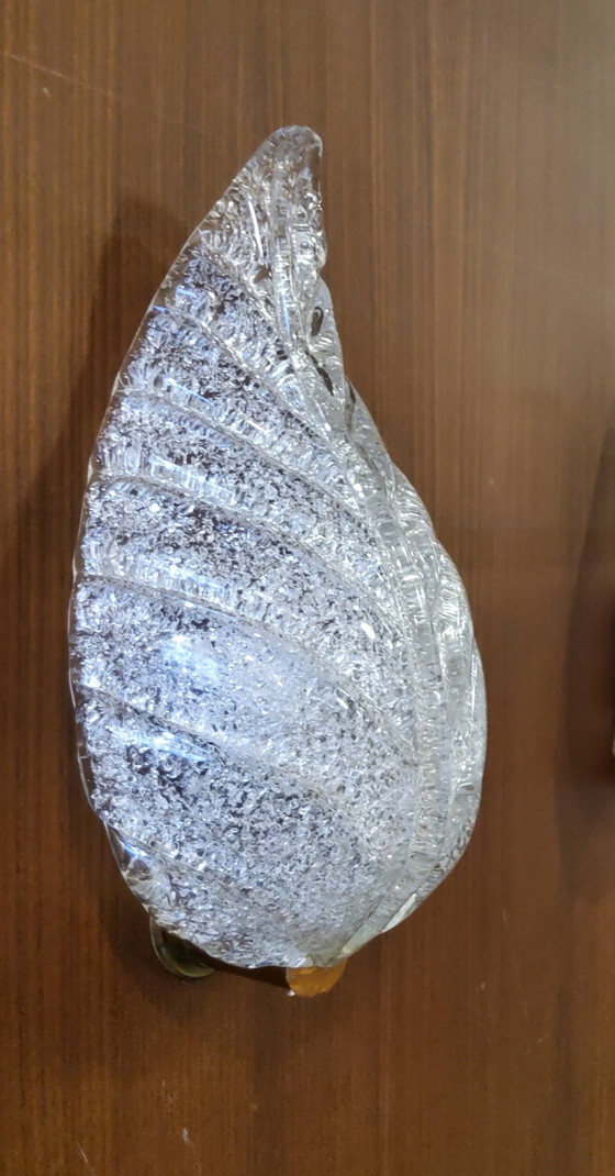 Image 1 of Murano, Wandleuchten Blätter Aus Transparentem Glas Bearbeitet, 1940er Jahre