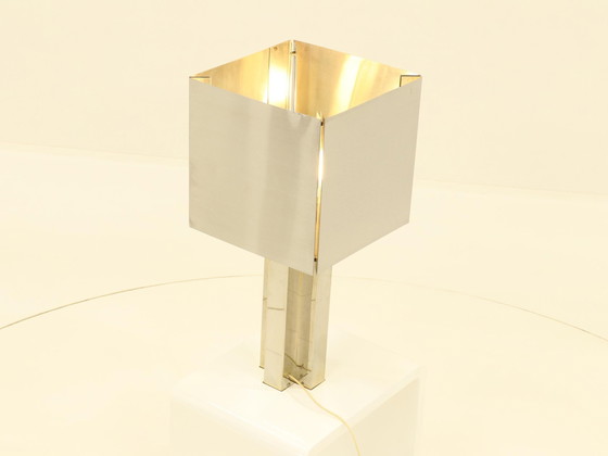 Image 1 of Seltene Inox-Tischlampe aus Frankreich, 1970er Jahre