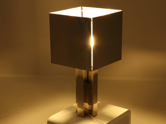 Image 1 of Seltene Inox-Tischlampe aus Frankreich, 1970er Jahre