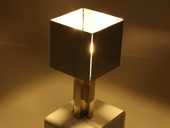 Image 1 of Seltene Inox-Tischlampe aus Frankreich, 1970er Jahre