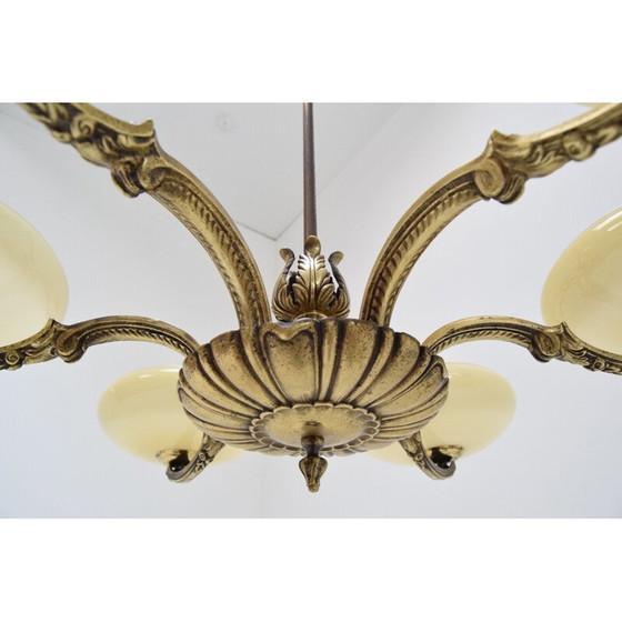 Image 1 of Vintage Art Deco Kronleuchter aus Glas und Messing, Tschechoslowakei 1930