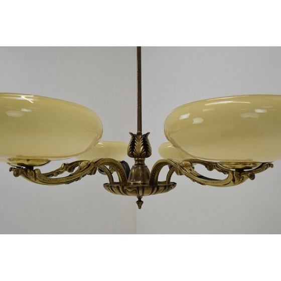 Image 1 of Vintage Art Deco Kronleuchter aus Glas und Messing, Tschechoslowakei 1930
