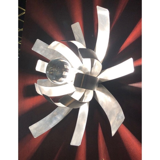Image 1 of Vintage-Wandleuchte aus gebürstetem Stahl von Michel Boyer, 1970