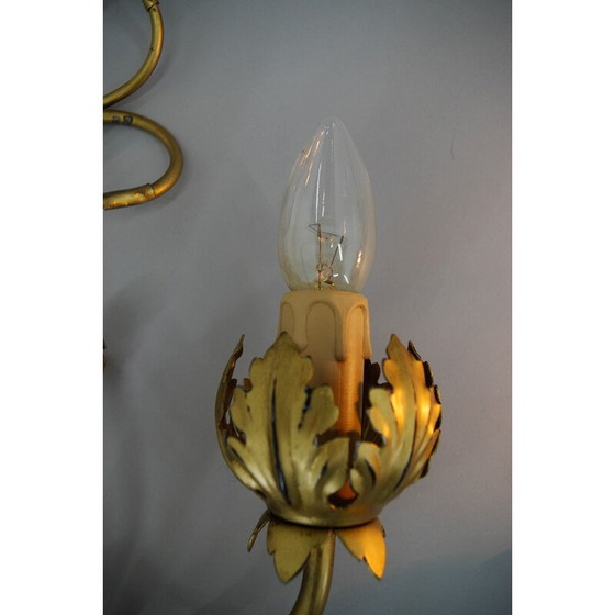 Image 1 of Paar goldene Wandleuchten mit Blumenmuster, Italien 1960