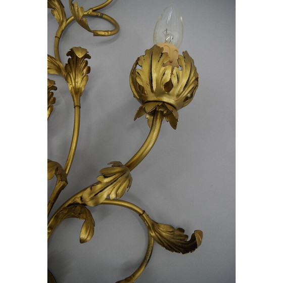 Image 1 of Paar goldene Wandleuchten mit Blumenmuster, Italien 1960