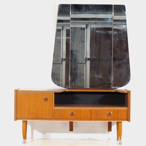 Vintage Design Frisiertisch in Teak mit stilvollen Beinen