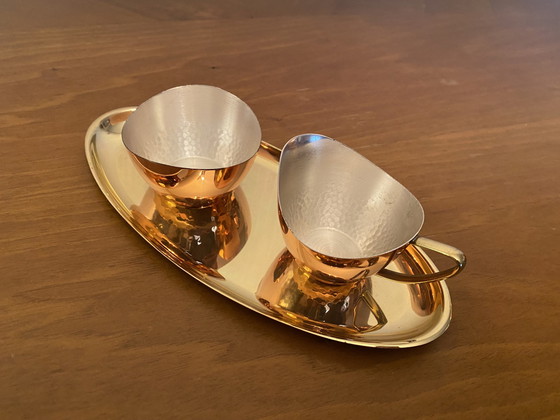 Image 1 of Kupfer Zucker und Sahne Set aus den 1960er Jahren