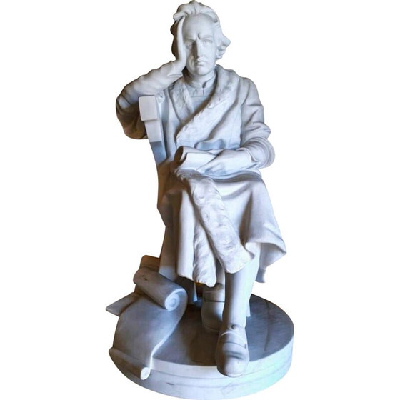 Image 1 of Vintage-Skulptur aus weißem Carrara-Marmor, die Christoph Kolumbus darstellt